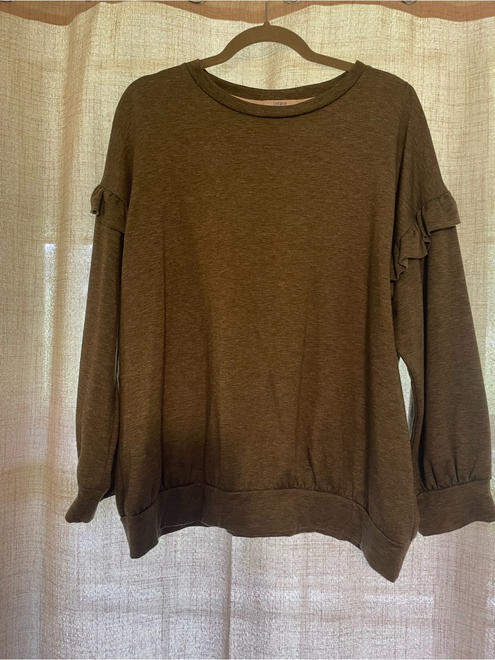Cherish Olive Ruffle Sleeve Crewneck Sweatshirt